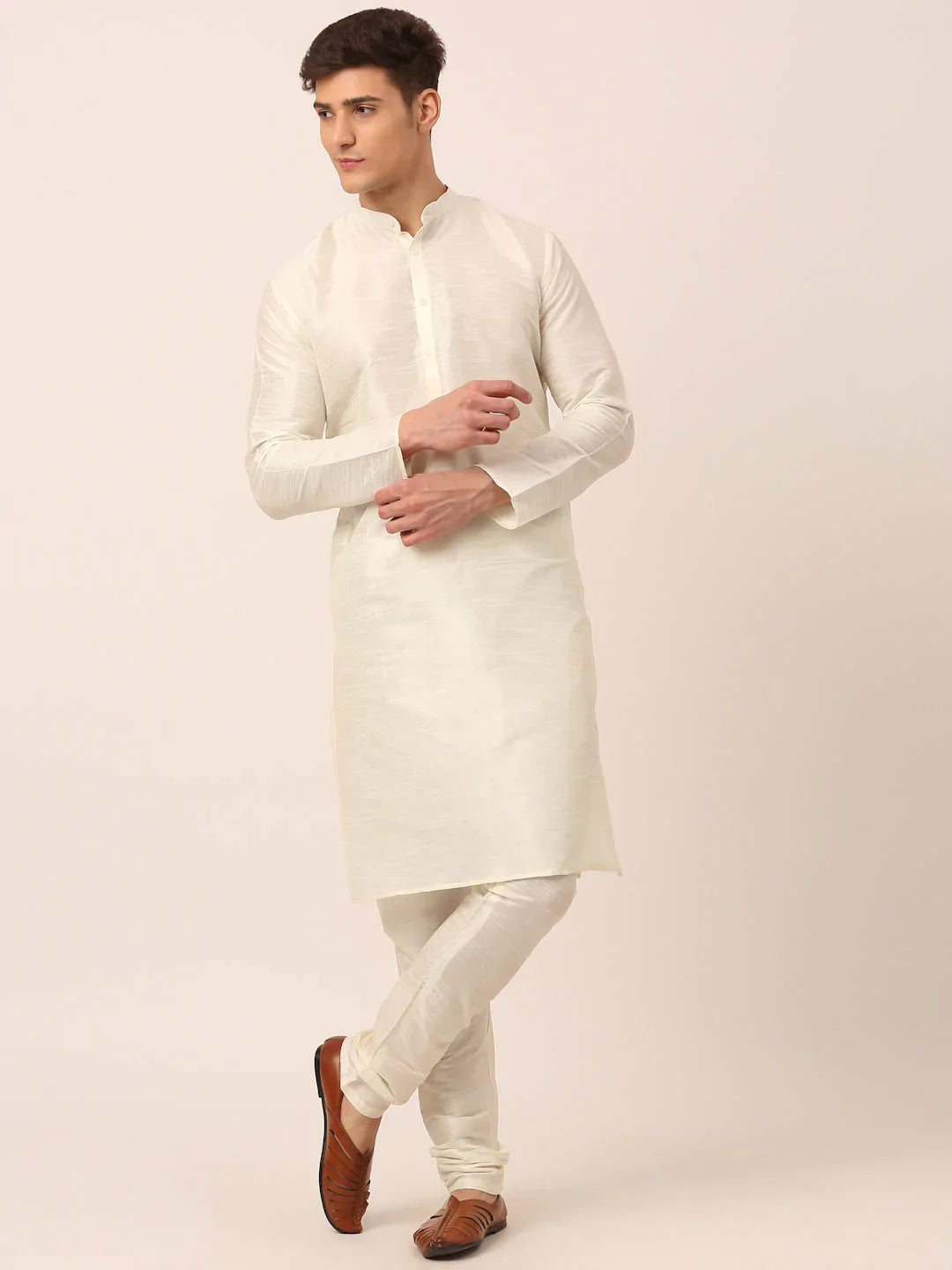 Jompers Men's Solid Kurta Pyjama With Grey Floral Embroidered Nehru Jacket - Distacart