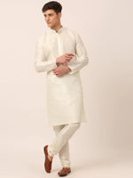 Thumbnail for Jompers Men's Solid Kurta Pyjama With Grey Floral Embroidered Nehru Jacket - Distacart