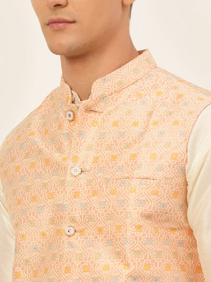Jompers Men's Solid Kurta Pyjama With Nehru Jacket - Pink - Distacart