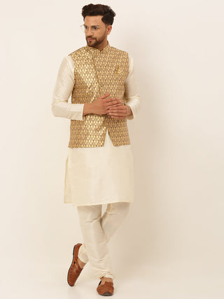 Jompers Men's Solid Kurta Pyjama With Nehru Jacket - Golden - Distacart