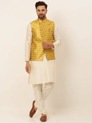 Jompers Men's Solid Kurta Pyjama With Nehru Jacket - Mustard - Distacart