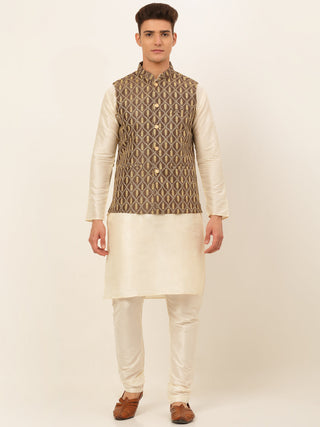 Jompers Men's Solid Kurta Pyjama With Nehru Jacket - Brown - Distacart