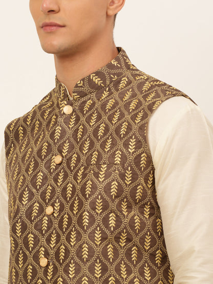 Jompers Men's Solid Kurta Pyjama With Nehru Jacket - Brown - Distacart