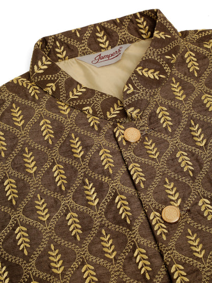 Jompers Men's Solid Kurta Pyjama With Nehru Jacket - Brown - Distacart