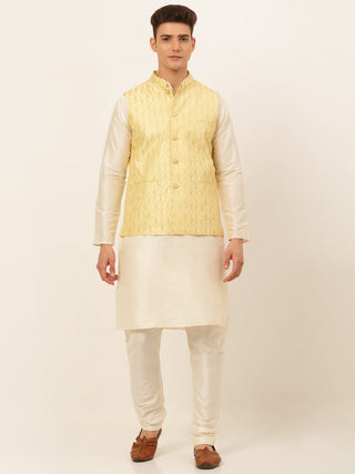 Jompers Men's Solid Kurta Pyjama With Nehru Jacket - Golden - Distacart