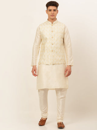 Jompers Men's Solid Kurta Pyjama With Nehru Jacket - Silver - Distacart