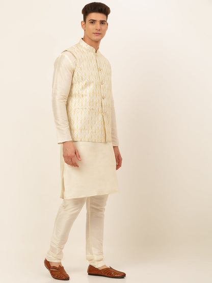 Jompers Men's Solid Kurta Pyjama With Nehru Jacket - Silver - Distacart