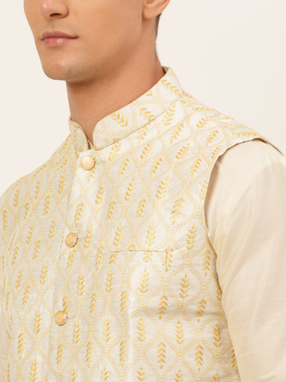 Jompers Men's Solid Kurta Pyjama With Nehru Jacket - Silver - Distacart