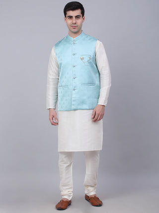 Jompers Men's Solid Kurta Pyjama With Woven Design Nehru Jacket - Sky Blue - Distacart