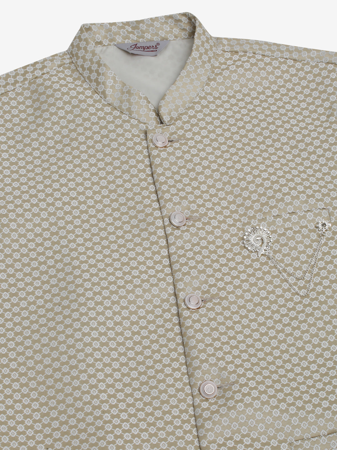 Jompers Men's Solid Kurta Pyjama With Woven Design Nehru Jacket - Beige - Distacart
