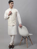 Jompers Men's off-White Solid Kurta Pyjama with Cream Woven Design Nehru Jacket - Distacart