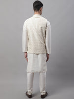 Thumbnail for Jompers Men's off-White Solid Kurta Pyjama with Cream Woven Design Nehru Jacket - Distacart