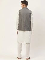Thumbnail for Jompers Men's Kurta Pyjama With Charcoal Grey Solid Nehru Jacket - Distacart
