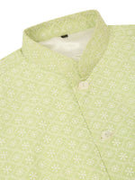 Thumbnail for Jompers Men's White Cotton Blend Kurta with Pyjamas & Green Embroidered Nehru Jacket - Distacart