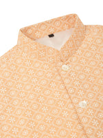 Thumbnail for Jompers Men's White Cotton Blend Kurta with Pyjamas & Orange Embroidered Nehru Jacket - Distacart