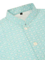 Thumbnail for Jompers Men's White Cotton Blend Kurta with Pyjamas & Sky Blue Embroidered Nehru Jacket - Distacart