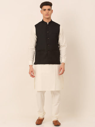 Jompers Men's Solid Kurta Pyjama With Nehru Jacket - Black - Distacart