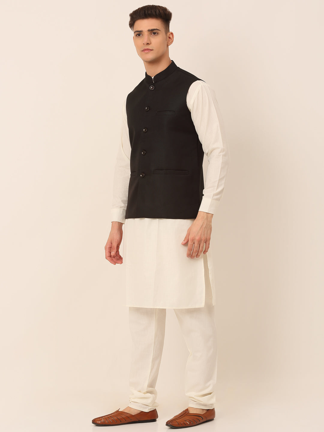 Jompers Men's Solid Kurta Pyjama With Nehru Jacket - Black - Distacart