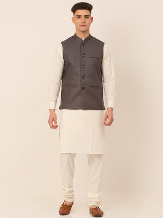 Jompers Men's Solid Kurta Pyjama With Nehru Jacket - Charcoal - Distacart