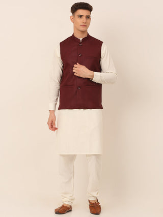 Jompers Men's Solid Kurta Pyjama With Nehru Jacket - Maroon - Distacart