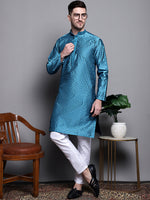 Thumbnail for Jompers Men's Woven Design Kurta with Pyjamas - Peacock - Distacart