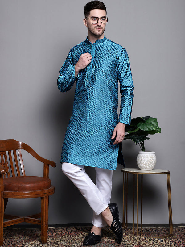 Jompers Men's Woven Design Kurta with Pyjamas - Peacock - Distacart