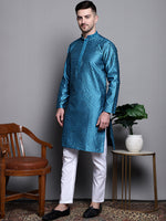 Thumbnail for Jompers Men's Woven Design Kurta with Pyjamas - Peacock - Distacart