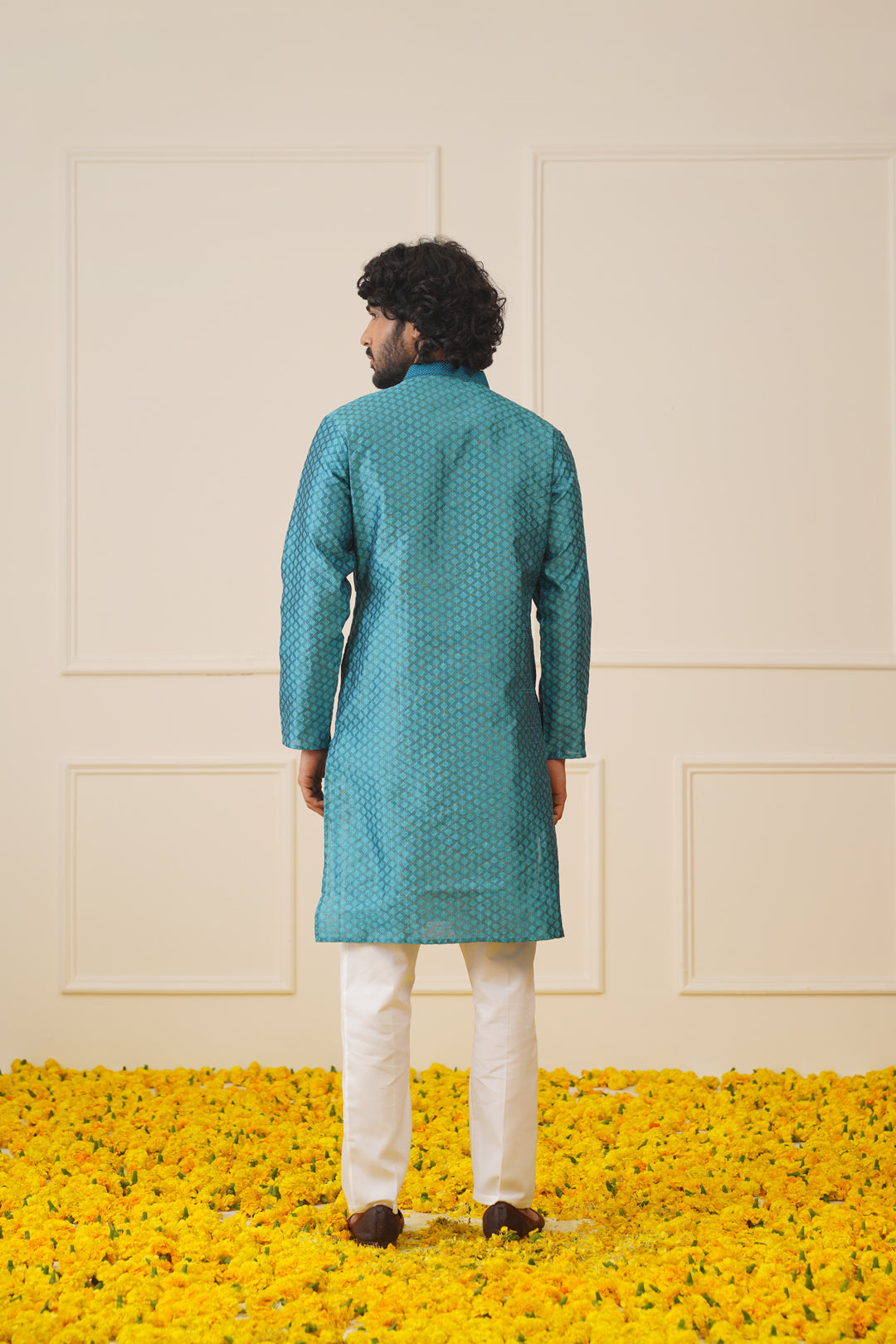 Jompers Men's Peacock Blue Collar Embroidered Kurta - Peacock - Distacart