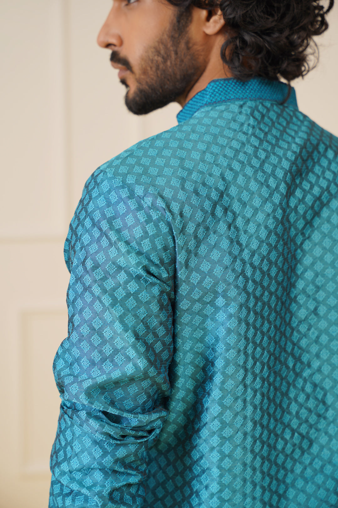 Jompers Men's Peacock Blue Collar Embroidered Kurta - Peacock - Distacart