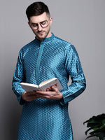 Thumbnail for Jompers Men's Woven Design Kurta with Pyjamas - Peacock - Distacart