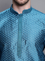 Thumbnail for Jompers Men's Woven Design Kurta with Pyjamas - Peacock - Distacart