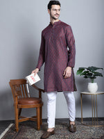 Thumbnail for Jompers Men's Maroon Woven Design Kurta with Pyjamas - Distacart