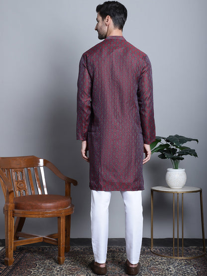Jompers Men's Maroon Woven Design Kurta with Pyjamas - Distacart