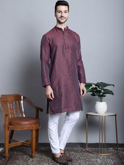 Jompers Men's Maroon Woven Design Kurta with Pyjamas - Distacart