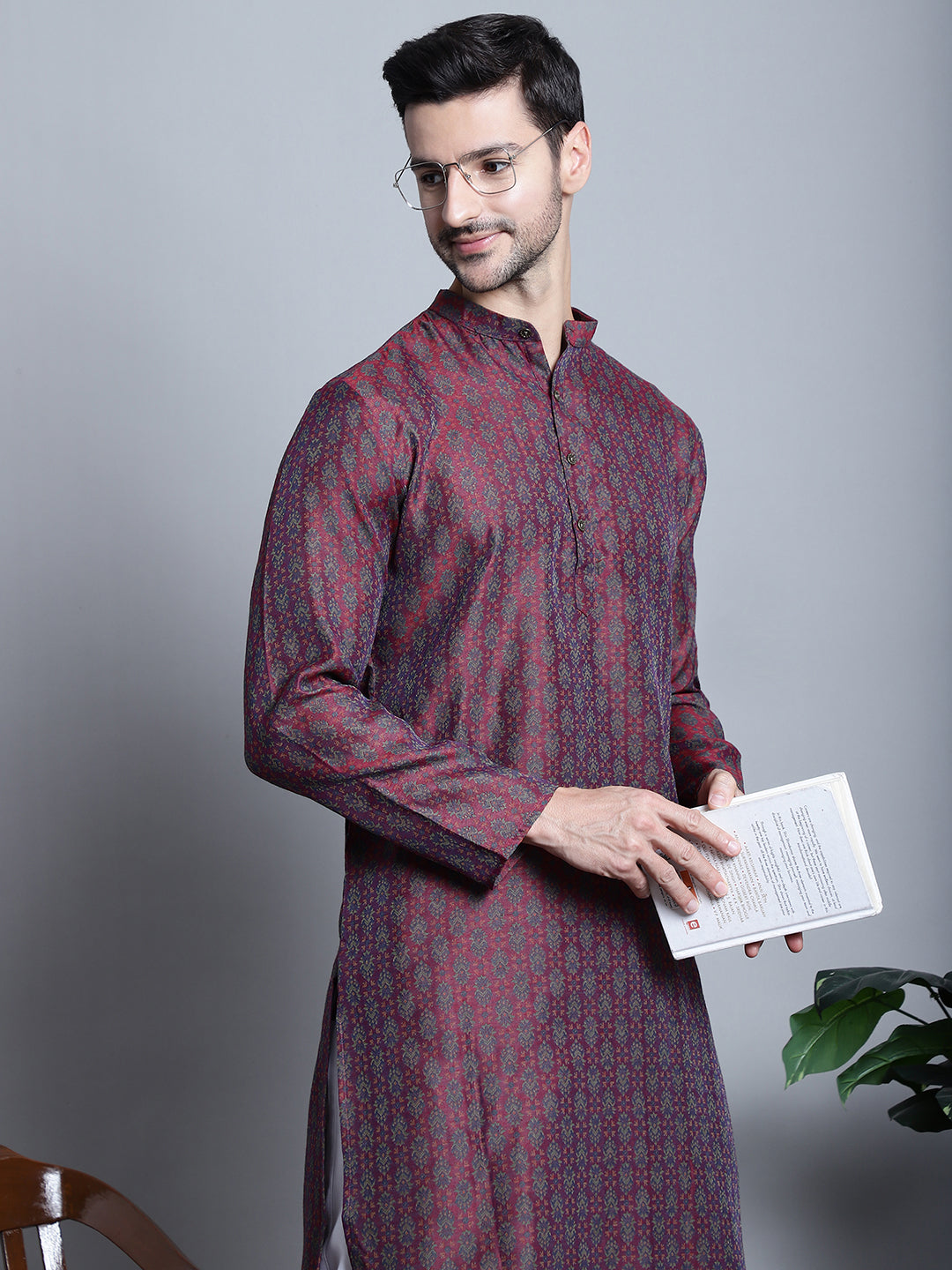 Jompers Men's Maroon Woven Design Kurta with Pyjamas - Distacart