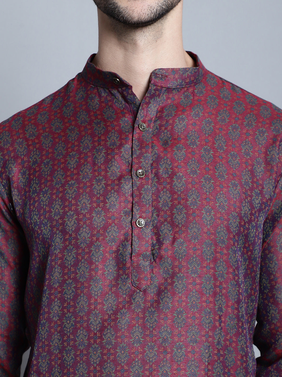 Jompers Men's Maroon Woven Design Kurta with Pyjamas - Distacart