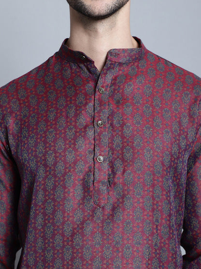 Jompers Men's Maroon Woven Design Kurta with Pyjamas - Distacart