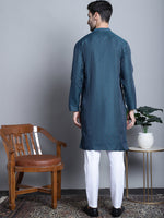 Thumbnail for Jompers Men's Navy Blue Woven Design Kurta with Pyjamas - Distacart