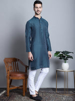 Thumbnail for Jompers Men's Navy Blue Woven Design Kurta with Pyjamas - Distacart