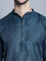 Thumbnail for Jompers Men's Navy Blue Woven Design Kurta with Pyjamas - Distacart