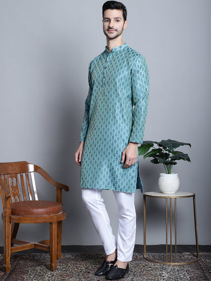 Jompers Men's Blue Woven Design Kurta with Pyjamas - Distacart
