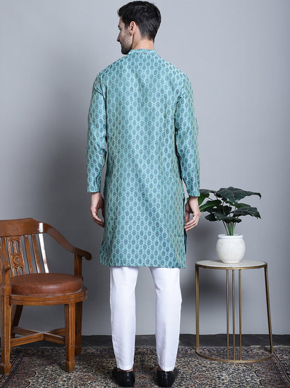 Jompers Men's Blue Woven Design Kurta with Pyjamas - Distacart