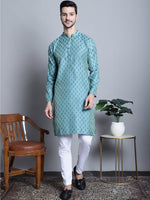 Thumbnail for Jompers Men's Blue Woven Design Kurta with Pyjamas - Distacart
