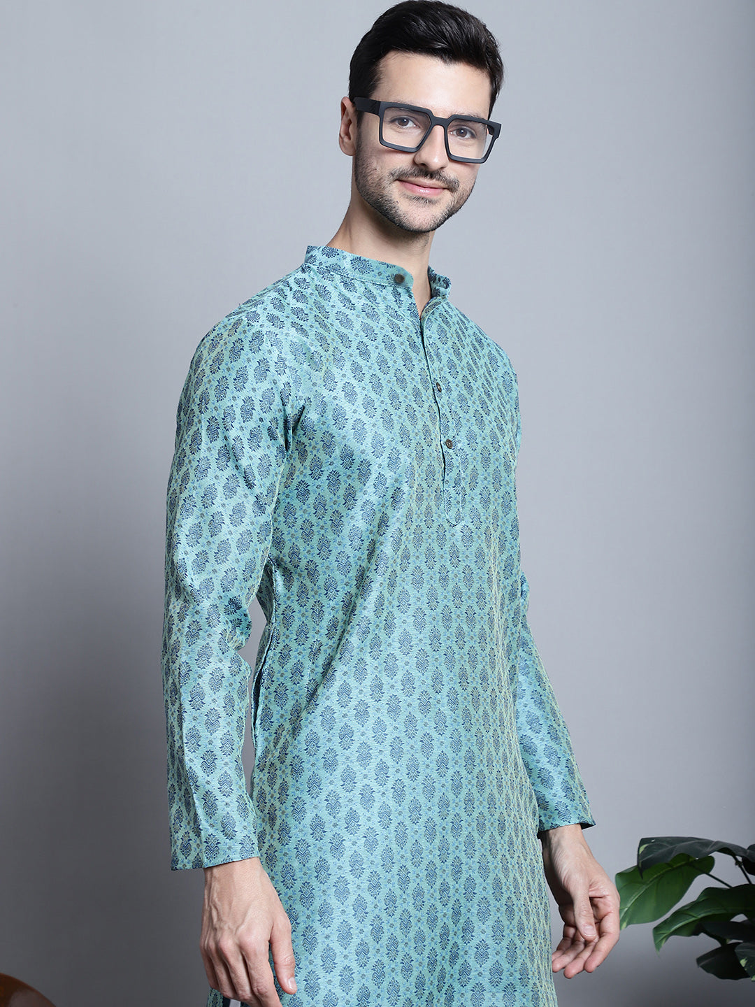 Jompers Men's Blue Woven Design Kurta with Pyjamas - Distacart