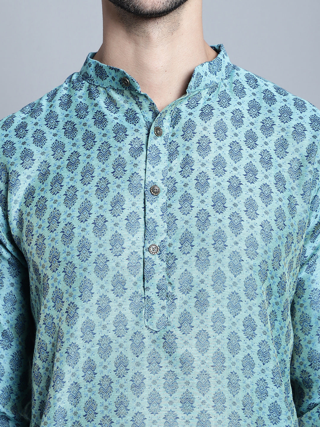 Jompers Men's Blue Woven Design Kurta with Pyjamas - Distacart