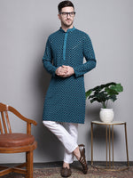 Thumbnail for Jompers Men's Sequin Embroidered Pure Cotton Kurta with Pyjamas - Blue - Distacart