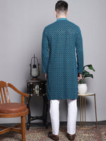 Thumbnail for Jompers Men's Sequin Embroidered Pure Cotton Kurta with Pyjamas - Blue - Distacart