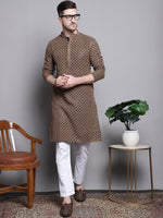 Thumbnail for Jompers Men's Sequin Embroidered Pure Cotton Kurta with Pyjamas - Brown - Distacart