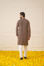 Thumbnail for Jompers Men's Sequin Embroidered Pure Cotton Kurta - Brown - Distacart