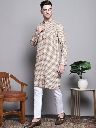 Jompers Men's Sequin Embroidered Pure Cotton Kurta with Pyjamas - Cream - Distacart